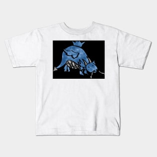 Chonky Blue Dragon On Black Background Kids T-Shirt